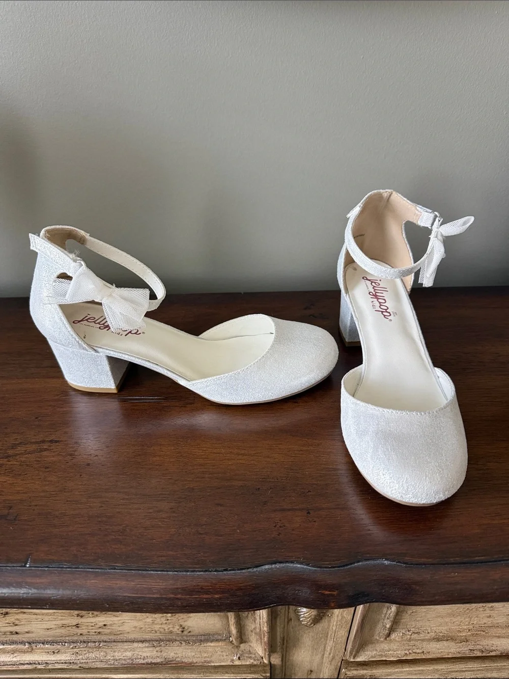 Jellypop Sparkle White Ankle-Strap Block Heels